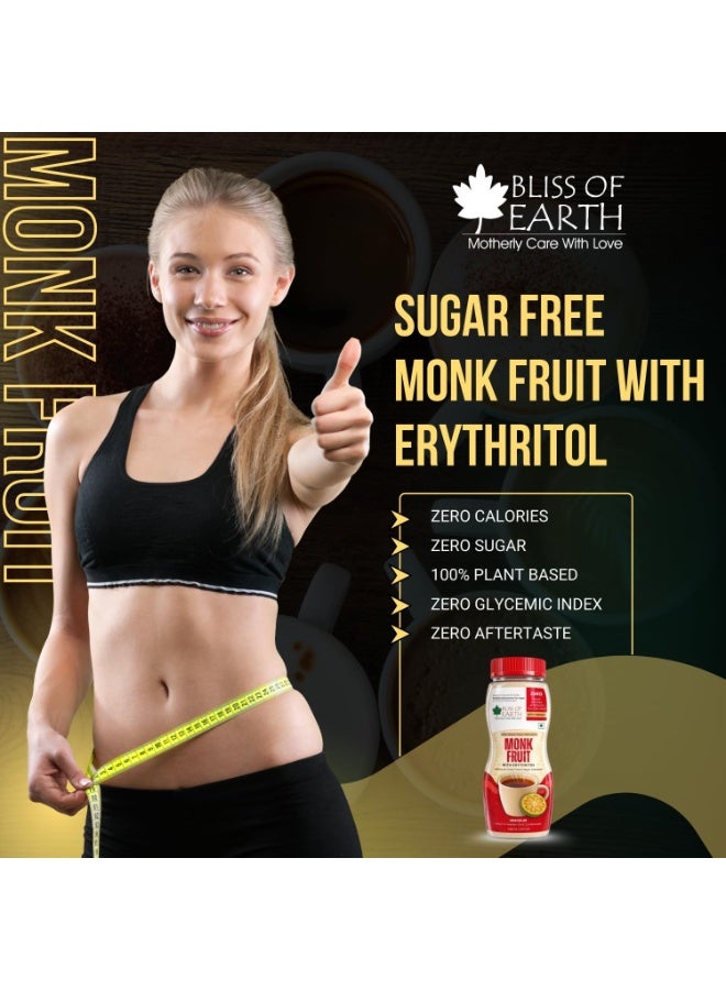 BLISS OF EARTH Monk Fruit Sweetener with Erythritol (200g), 1:1 Zero Calorie Sugar Alternative, Keto Friendly, No Aftertaste, Zero Glycaemic Natural Sweetener - Image 3